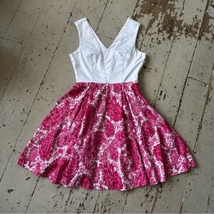 1950s Fifties Style Handmade Pink Paisley Fit & Flare Dress